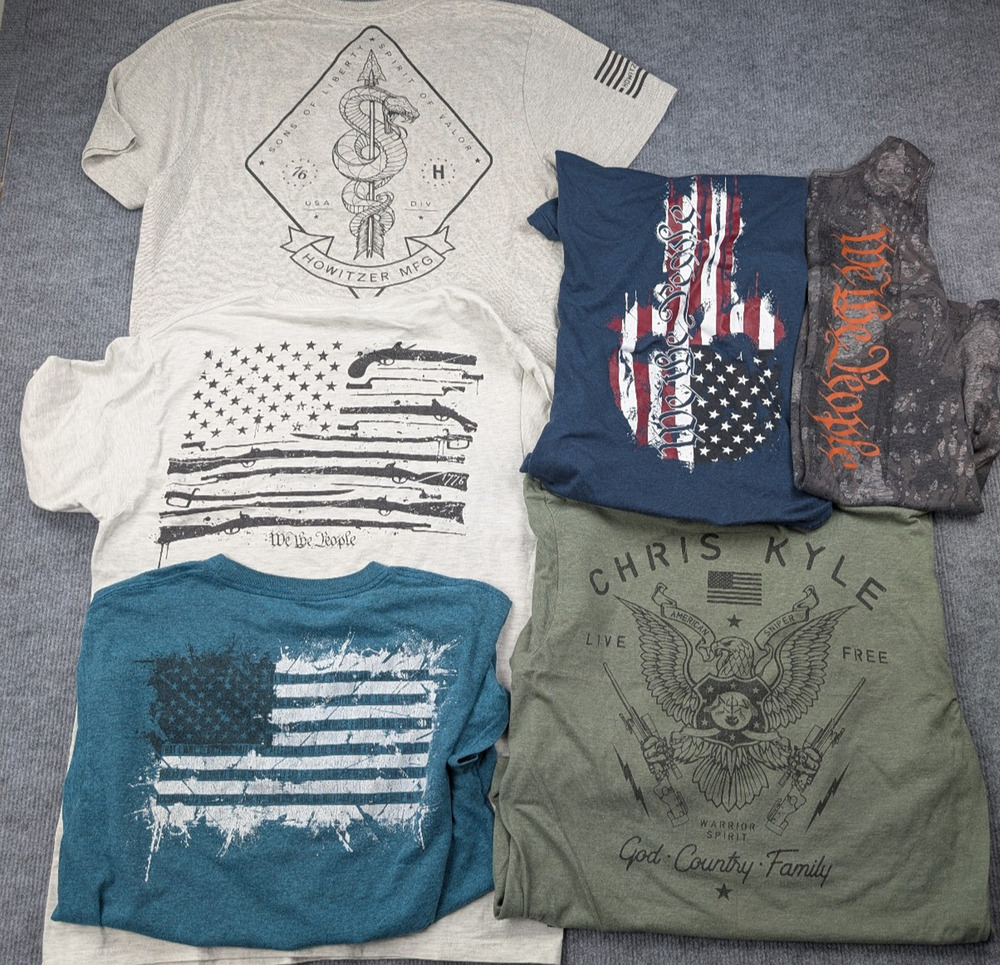Howitzer Shirts Mens Medium 5 Tees Americana Patriotic Flag Military Chris Kyle
